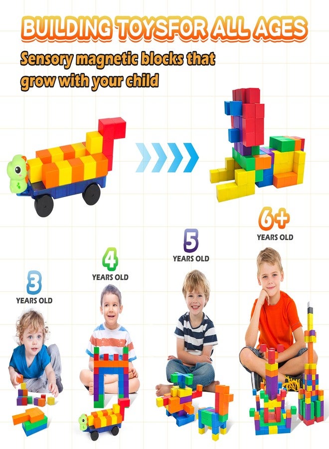LONEEDY 60-Pack Magnetic Building Block Set with Animal Figures & Magnetic Cart - Magnet Constructions Cubes Educational STEM Toy for Kids 3-8 Years (Color Mixing-60PCS) - Image 4